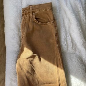 Free People flare jeans/pants. Dark sand / light salmon vibe.
